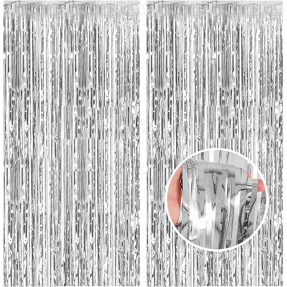 rideau décoratif tinsel argent festif moderne 1m large 2m longueur événements anniversaires fêtes mariage