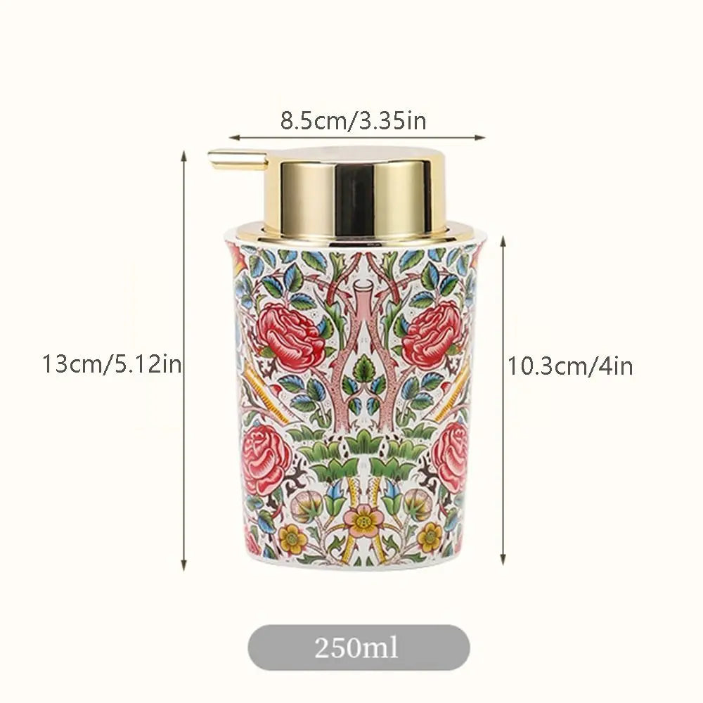 distributeur savon liquide mousse floral vintage blanc rouge vert or