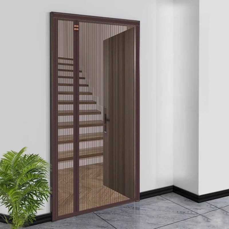 rideau porte magnétique maille diamant anti moustiques velcro gris moderne chambre ventilationécran