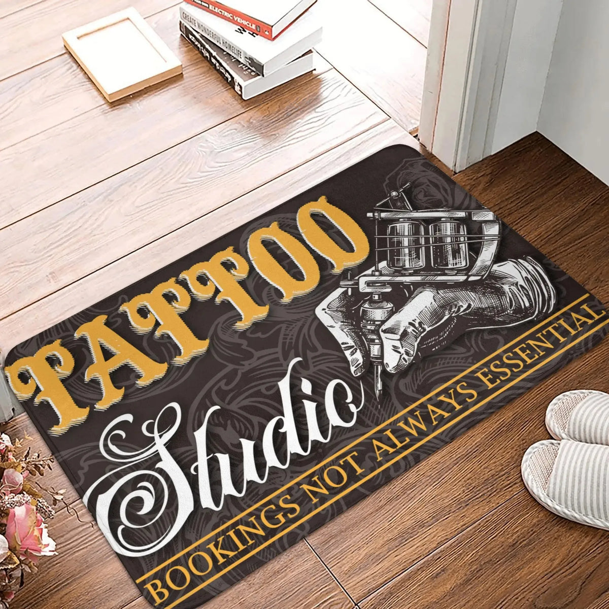 tapis sol intérieur velouté motif floral lettres dorées anti dérapant accueil entrée maison