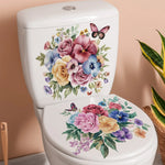 autocollants muraux fleurs colorées bouquet papillons salle bain blanc 30x30cm 2pièces adhésifs