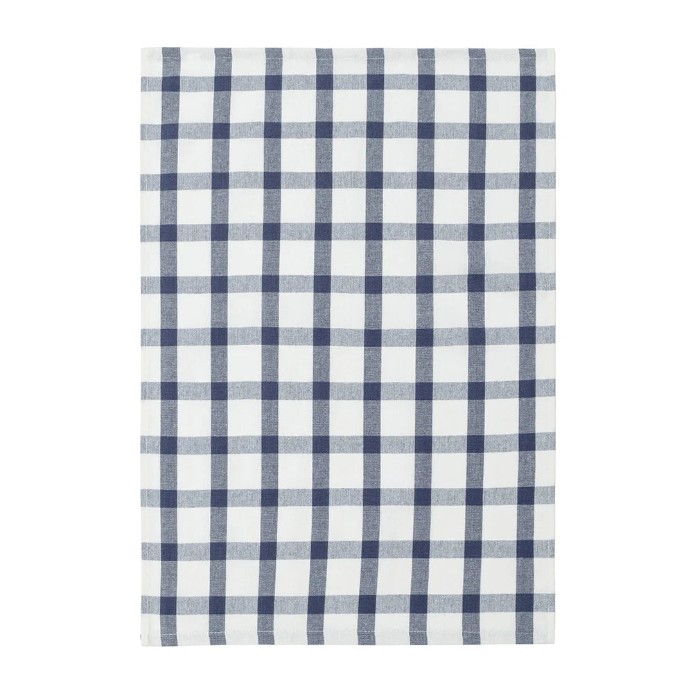 serviettes cuisine coton bleu marine blanc carreaux rayures classiques 45x70cm ensemble 1/5 pièces