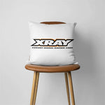 coussin décoratif moderne bleu marine blanc orange logo xray zip 45x45cm