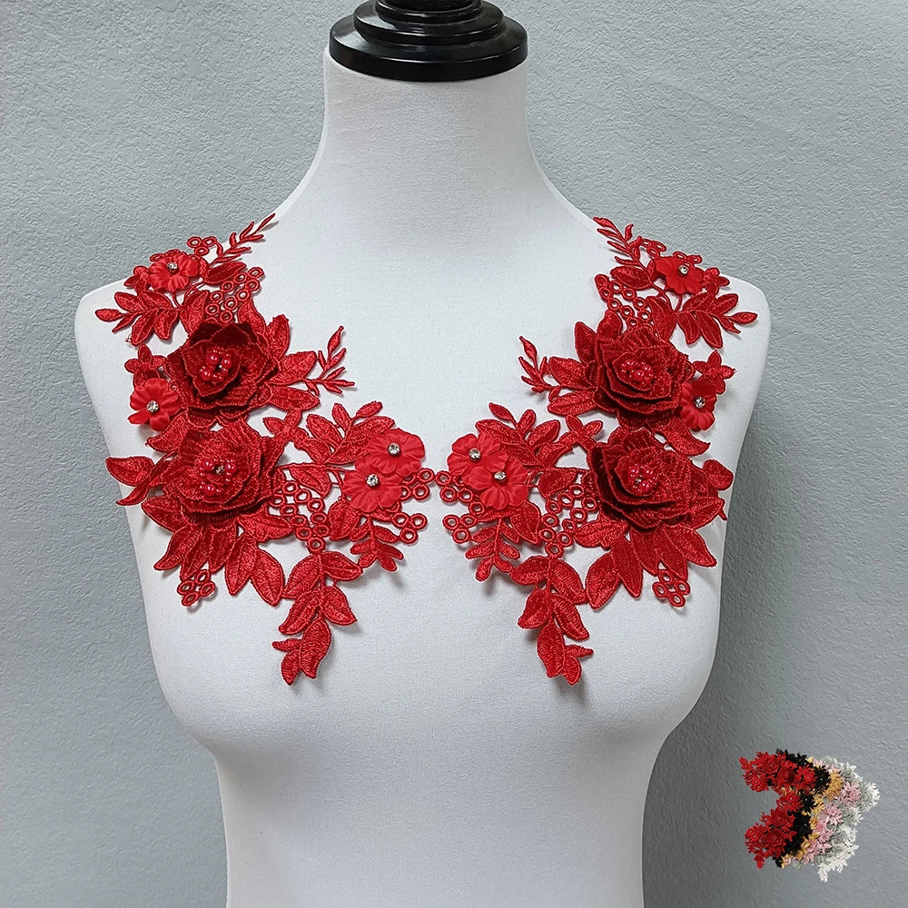 appliques décoratives dentelle broderie florale rouge doré rose noir blanc
