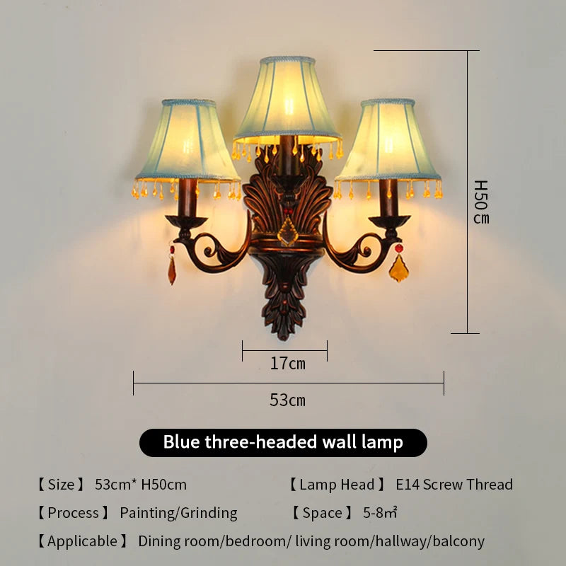 lampe murale classique fer forgé tissu rouge vert bleu marron