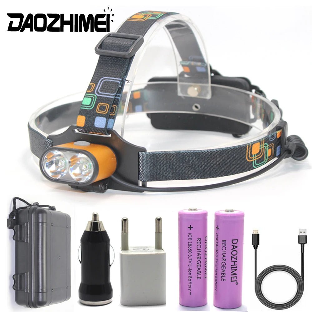 lampe frontale rechargeable led noir orange bleu vert gris moderne pratique ceinture ajustable deux