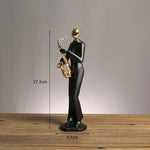 statue musicien moderne abstraite saxophone guitare noire décoration intérieure couple instrumental résine opaque base