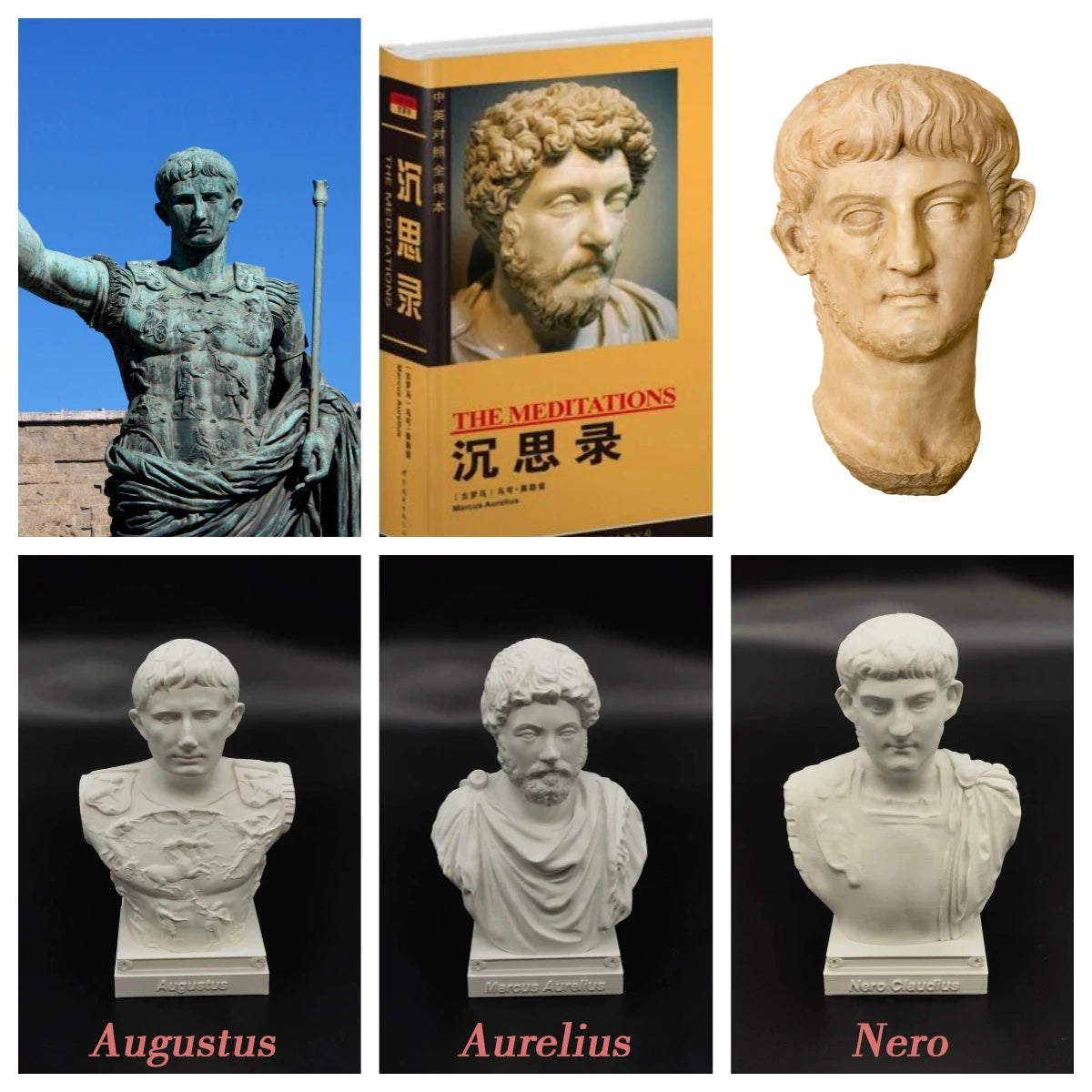 statues romaines antiques blanc bustes historiques détails classiques socle carré blanc