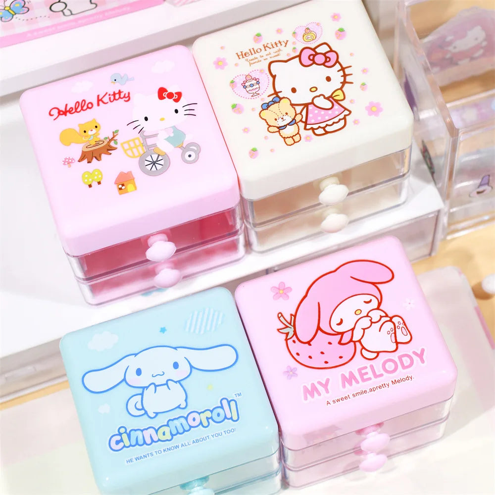 boîtes bijoux dessins animés hello kitty my melody cinnamoroll kawaii poignées blanches rose blanc