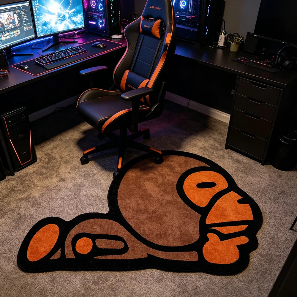 tapis dessin animé singe marron orange noir moderne chambre salon doux polyester