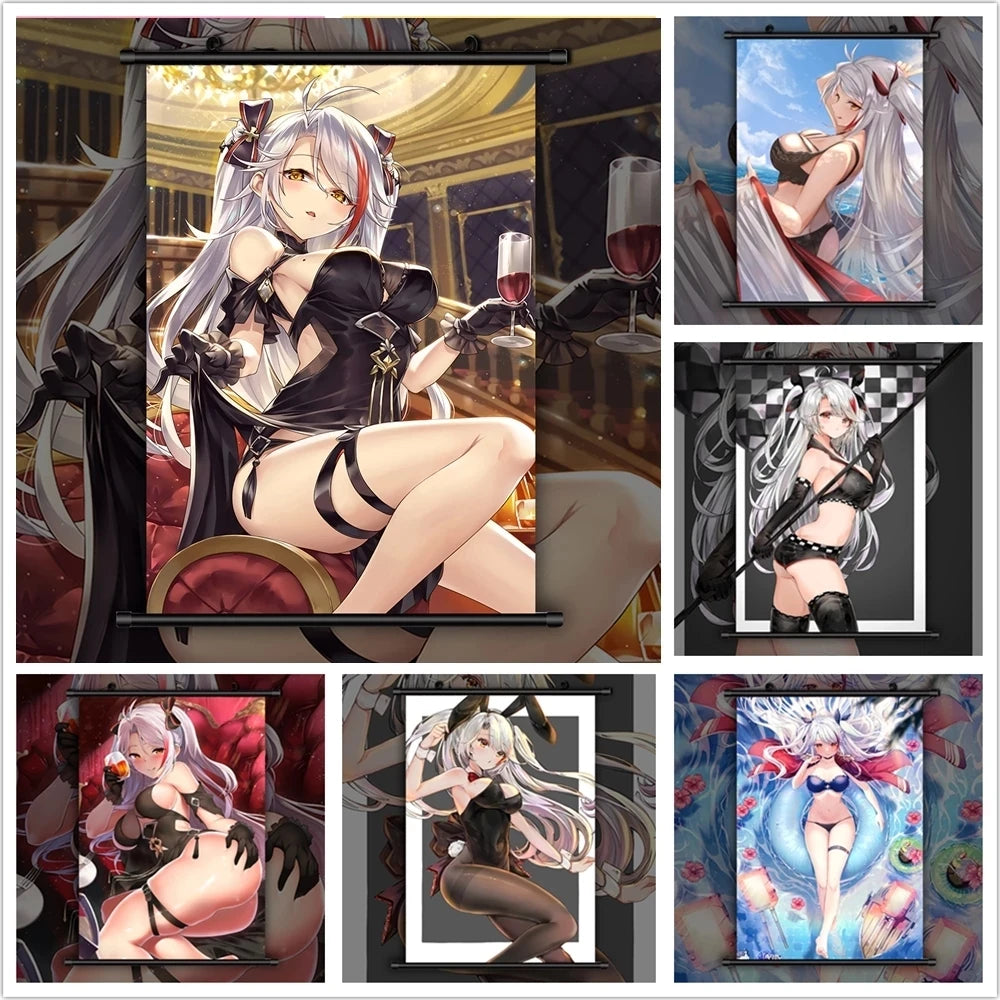 affiche murale poster personnages anime graphique noir blanc toile illustrée tringle fixations modernes
