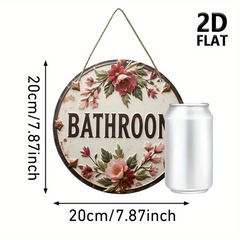 plaque décorative bois fleurs roses feuilles vertes vintage cordelette fixations salle bain chambre