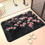 tapis sol antidérapant polyester moderne fleurs cerisier marbre noir rose salon chambre