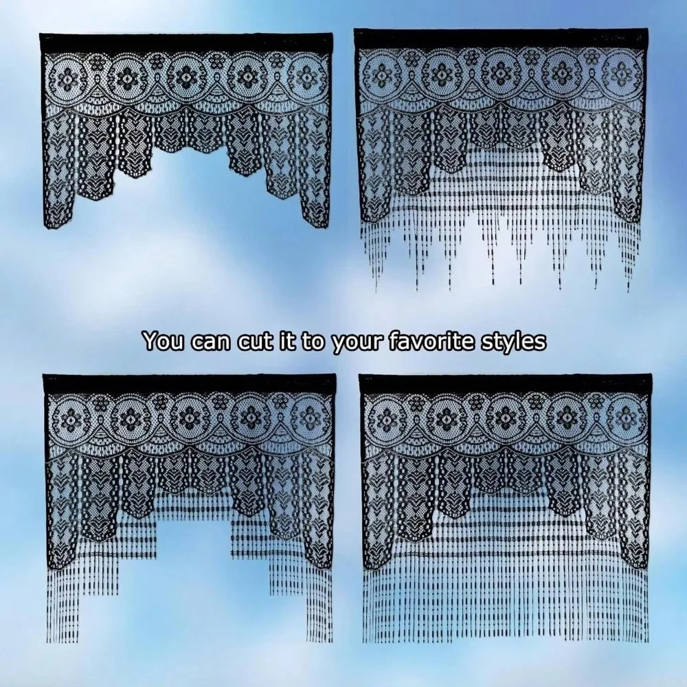 rideau noir blanc dentelle franges opacité classique élégant polyester