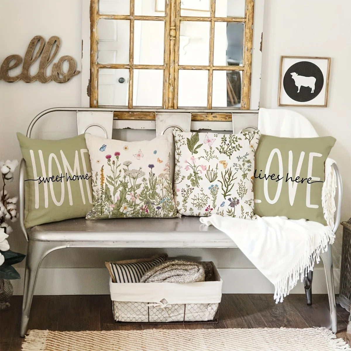 housse coussin polyester motif floral fleurs papillons decoration maison lit moderne rustique