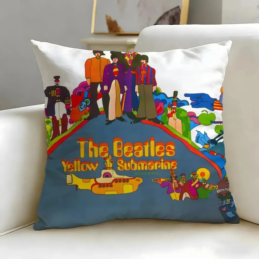 housse coussin carré the beatles pop art multicolore graphique opacité décoration salon chambre coucher
