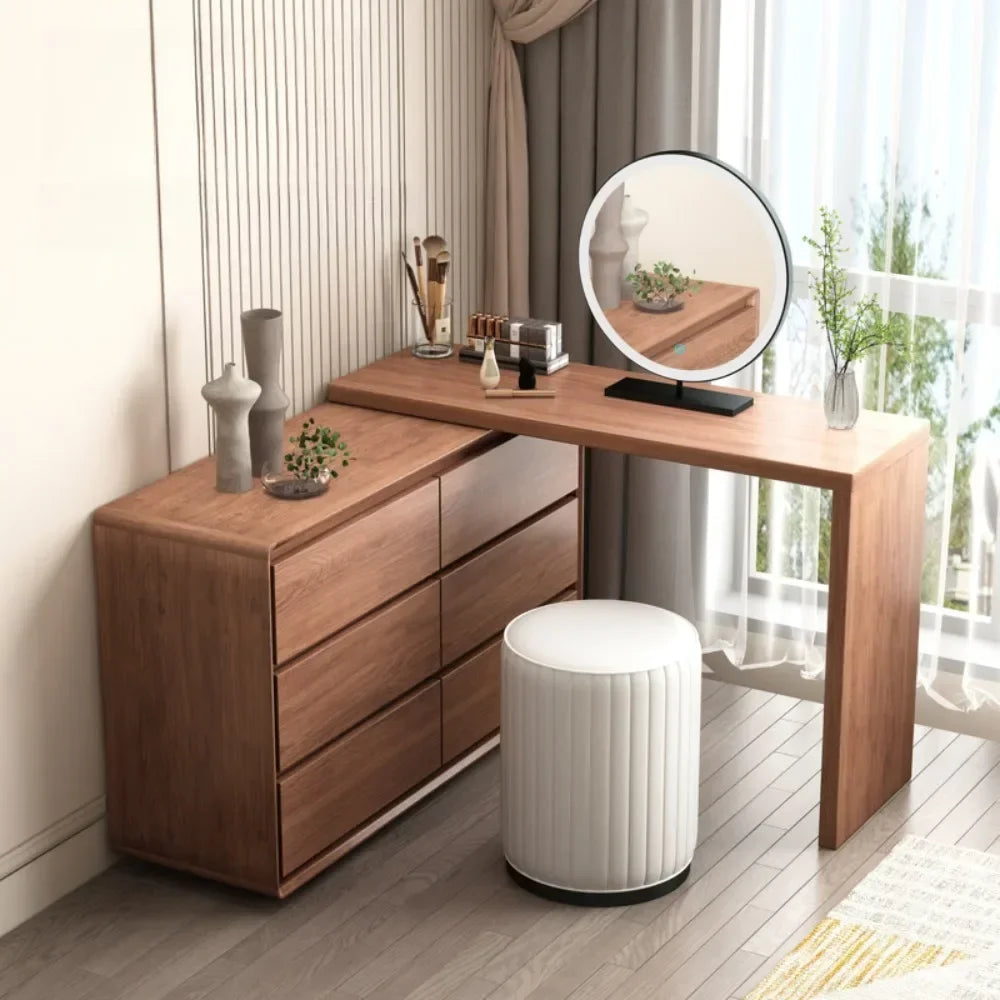 maquillage moderne tabouret plateau amovible tiroirs blanc bois naturel