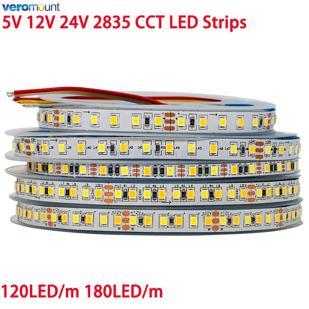 ruban led 12v 24v 5m 120 180 leds blanc blanc chaud adhésif smd cct