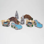 statues jardin miniatures ponts pagodes cascades nénuphars grenouilles textures bois pierre mousse artificielle