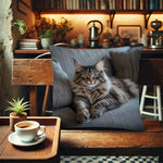 housse coussin imprimé chat maine coon gris moderne polyester 45x45cm invisible decoratif maison voiture