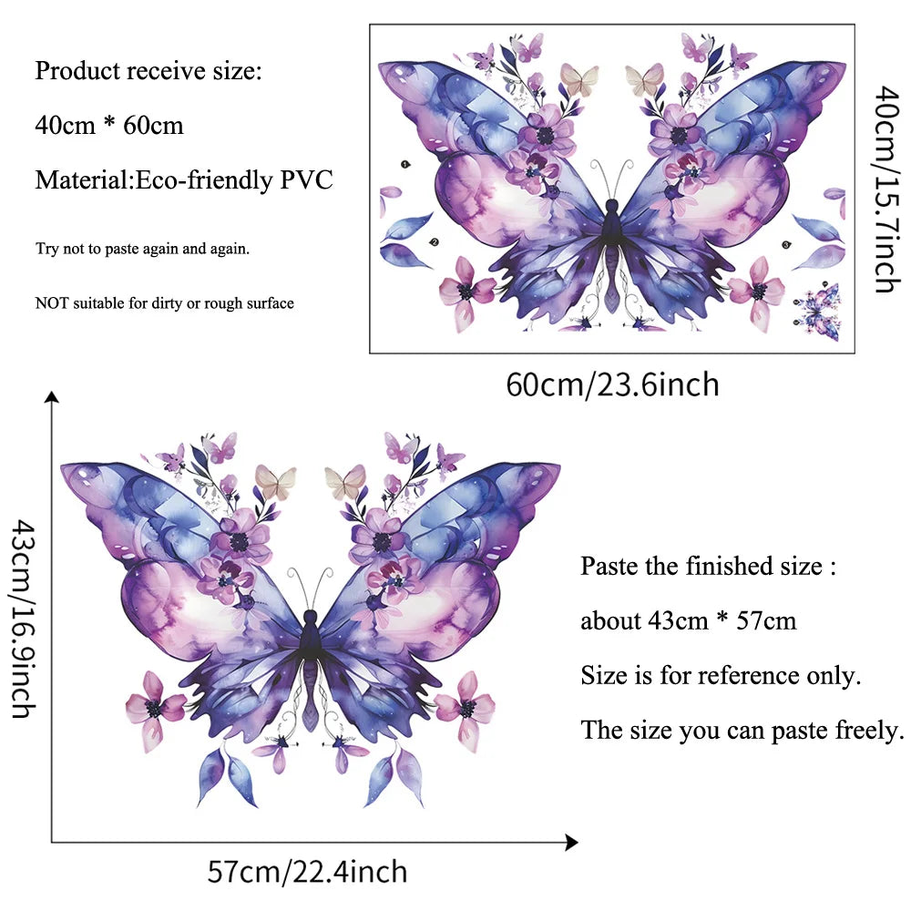 autocollant mural papillon fleur violet art floral décoration chambre salon auto adhésif pvc resistant