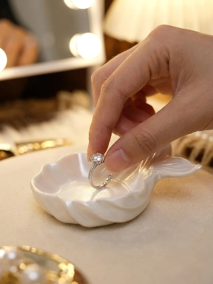 porte bijoux feuille sirène blanc nacré élégant décoration coiffeuse 3d texturée rose parfum miroir
