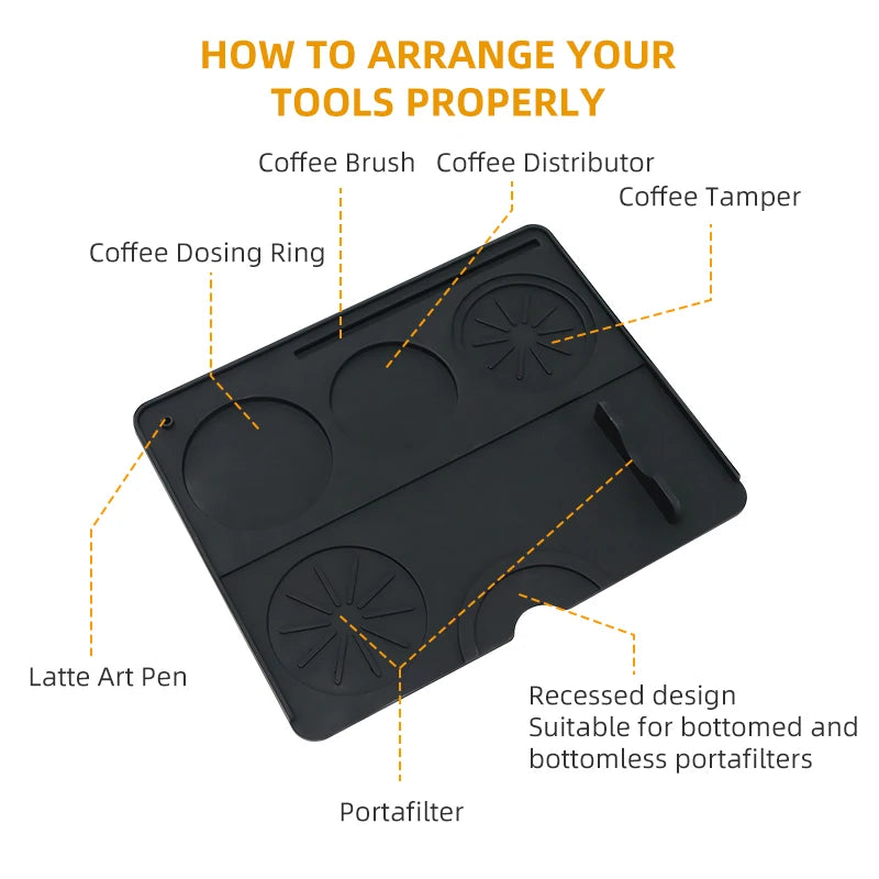 tapis rangement outils gris noir anti dérapant silicone brosse tamper distributeur portafiltre art latte