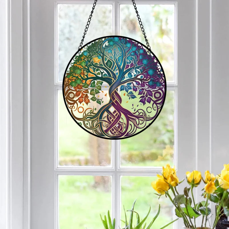 sticker mural arbre vie multicolore art nouveau opaque chaîne decoration mural stylisée racines entrelacées