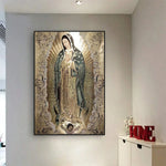 toile d'art classique illustration religieuse motifs floraux toile vierge guadalupe décoration murale vert bleu