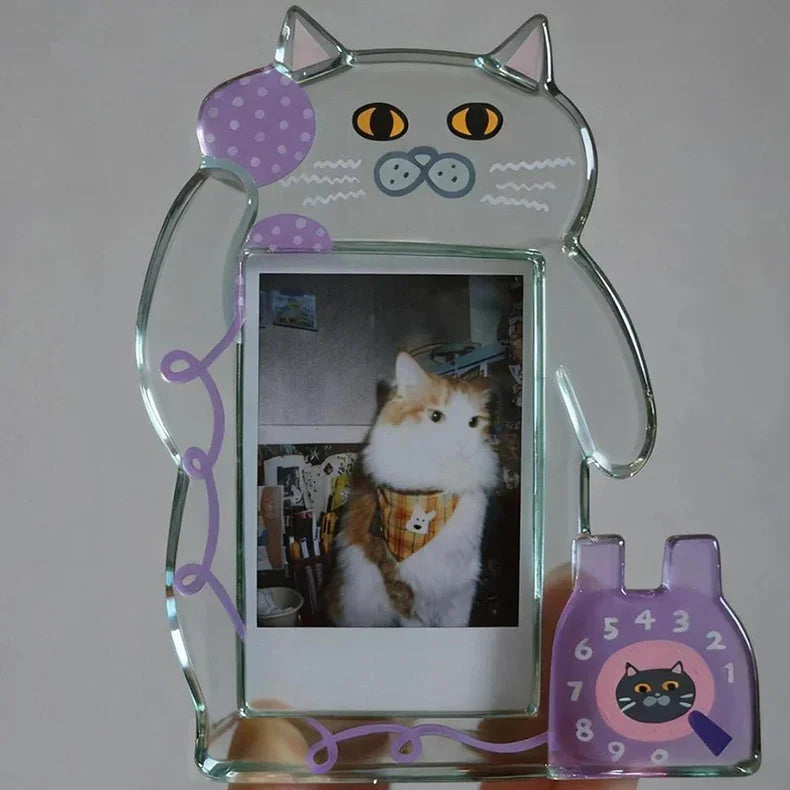 cadre photo chat kawaii transparent bleu blanc cadran téléphone photo chat pull rayé décoration