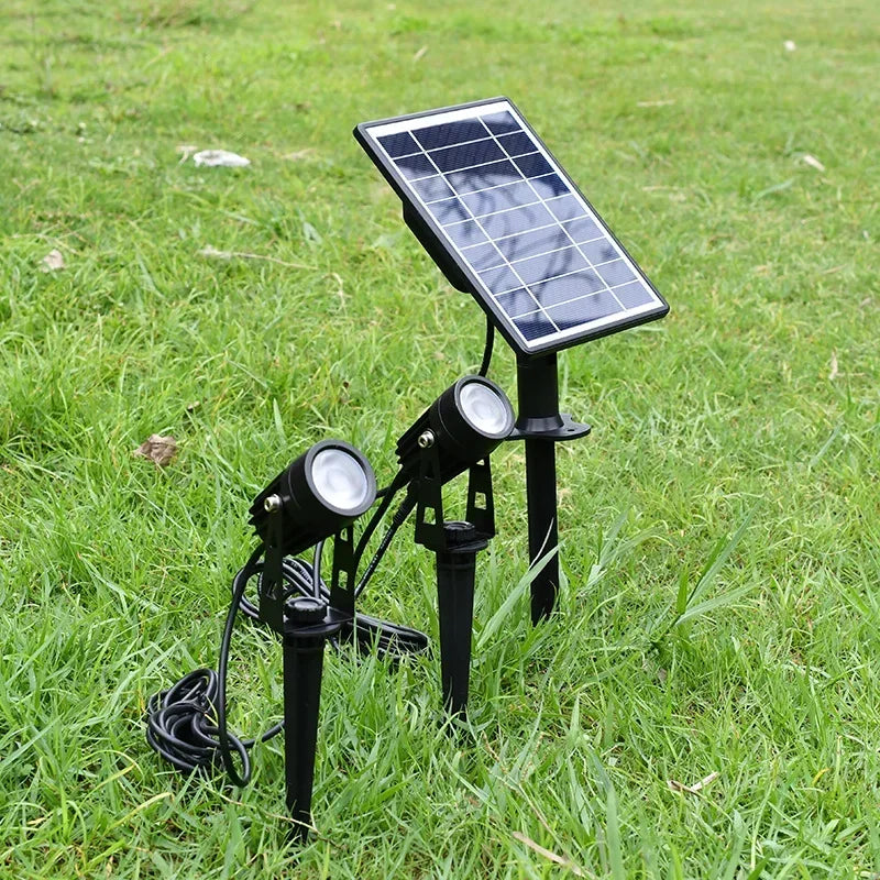 projecteur solaire led noir moderne éclairage extérieur jardin quatre lampes facile lumière blanche chaude