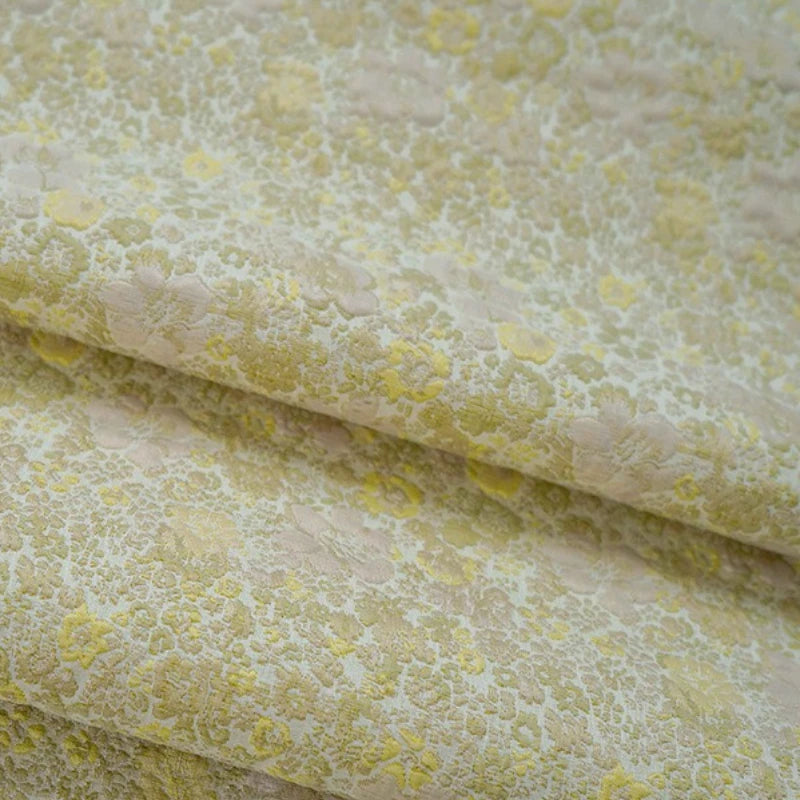 tissu polyester fleuri blanc jaune clair classique brodé largeur 160cm respirant occasionnels