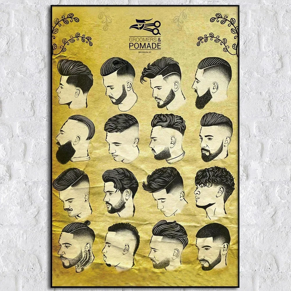 affiche coiffure homme illustrations barber shop noir blanc toile artistique horizontal sans cadre
