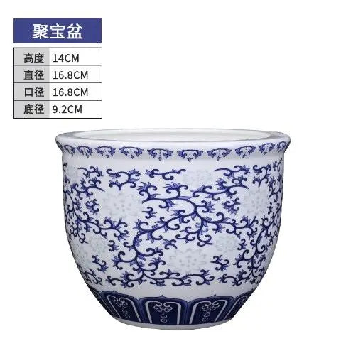 Ce bol décoratif en céramique blanche présente un motif de fleurs et de feuilles bleu foncé sur toute sa surface, offrant une élégante décoration de style oriental.
