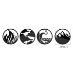 décoration murale moderne cercle argenté noir doré feu nuages vague montagnes 20x20cm
