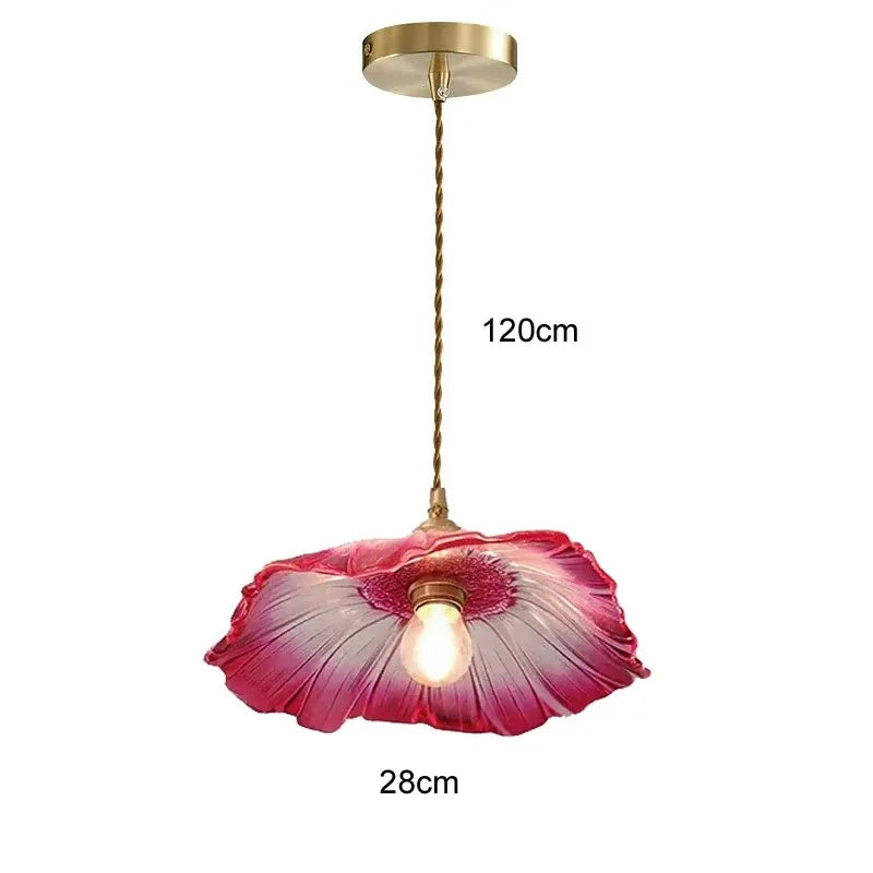 lampe suspendue moderne vintage fleur translucide rouge vert blanc chaîne ampoule