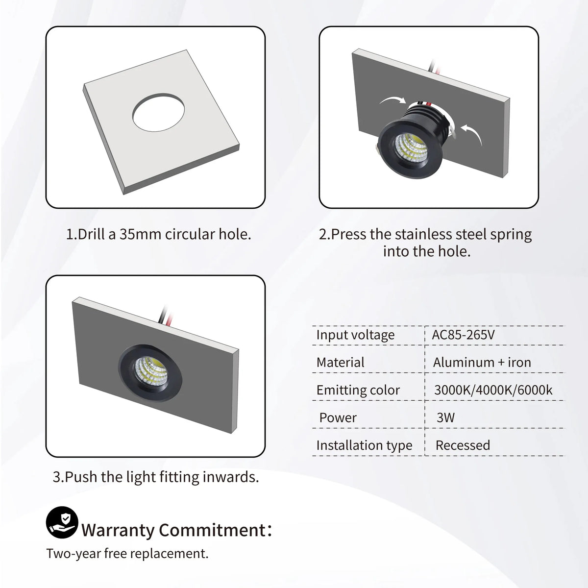 Spot LED 3W Noir Blanc Or Moderne Adhésif 220V LED Driver