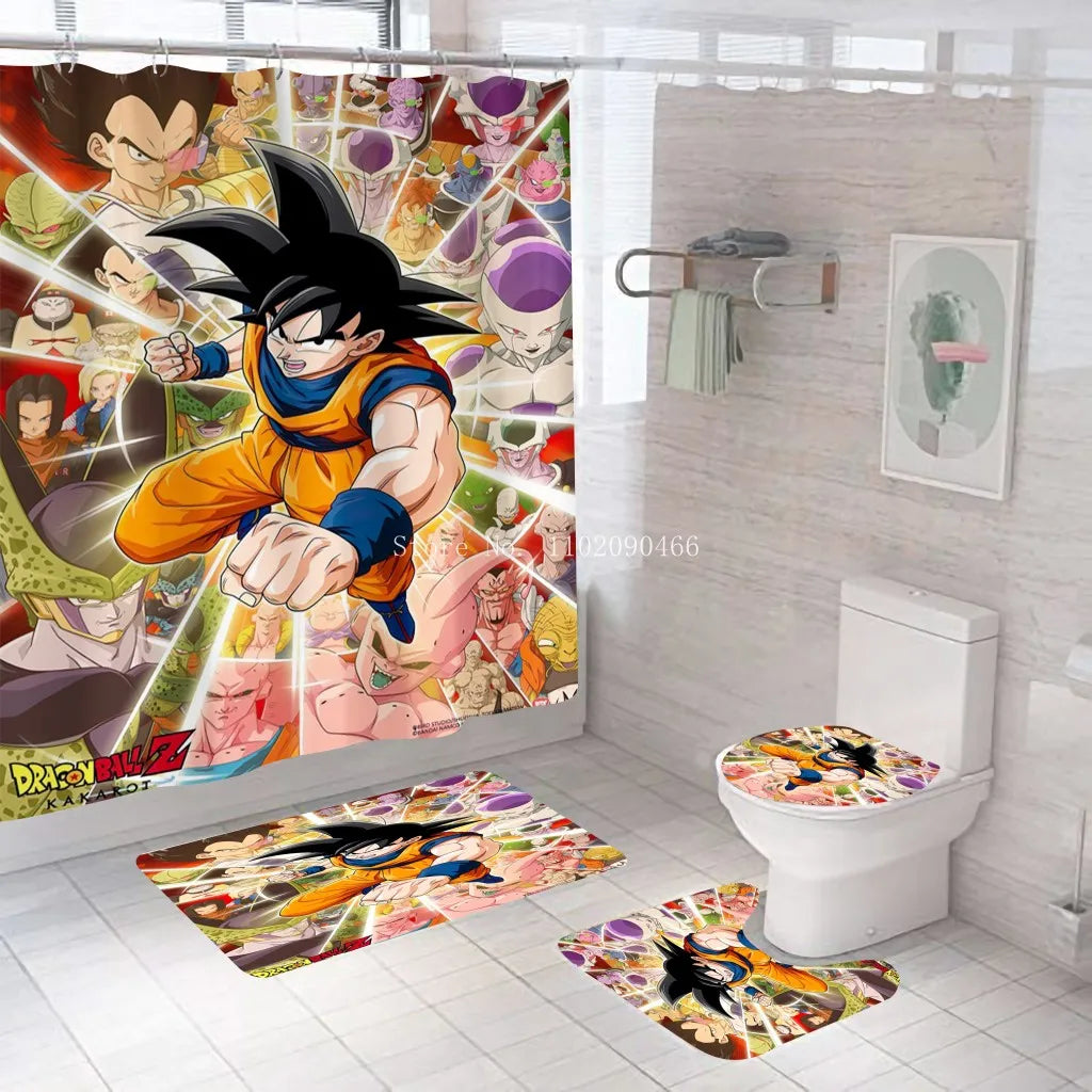 rideau douche tapis bain dragon ball personnages mangas moderne multicolore polyester