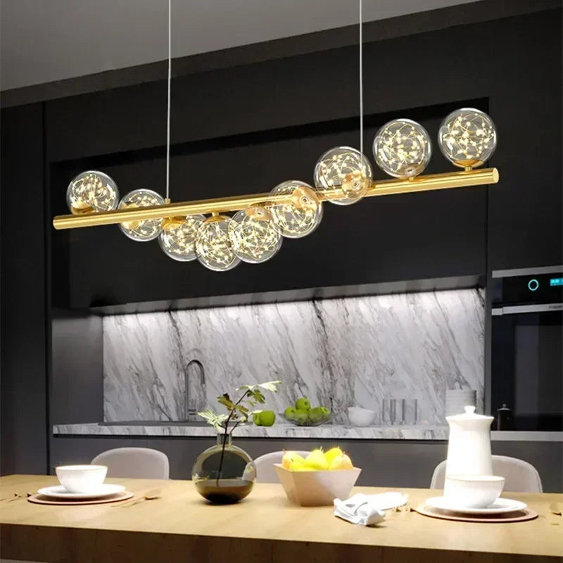 suspension lumineuse moderne boules translucides or blanc cuisine salon chambre