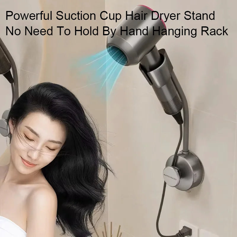 support mural sèche cheveux ventouse fixation moderne gris blanc abs réutilisable organisateur salle bain