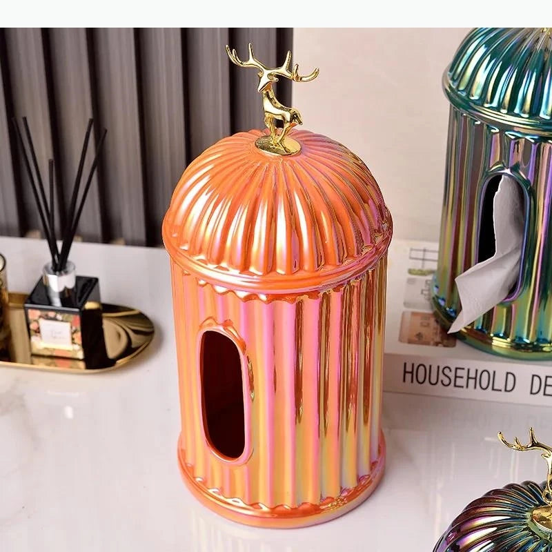 boîte mouchoirs moderne céramique rayures verticales orange verte violette élégante salon contemporain