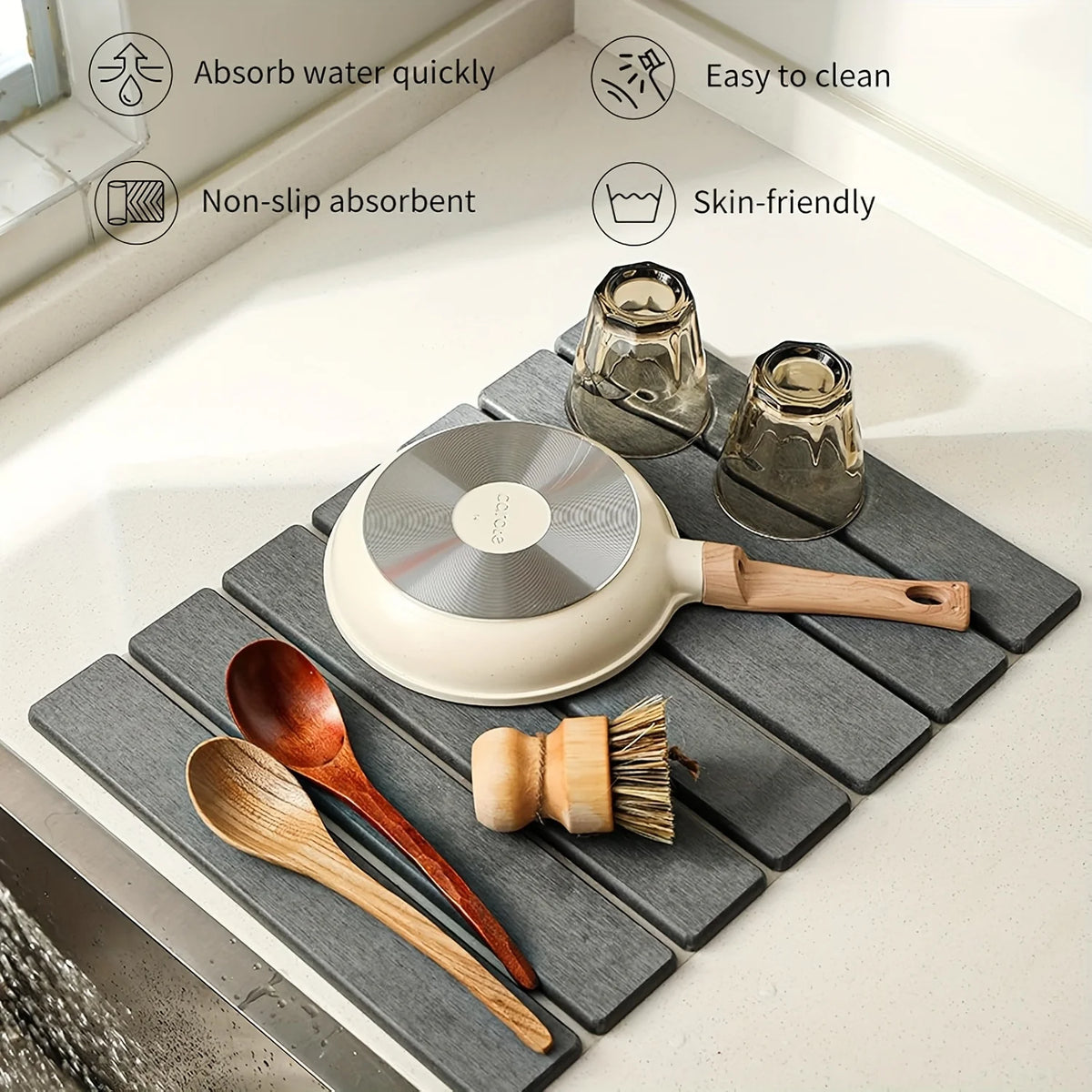 tapis pliable texture bois gris foncé moderne antidérapant diatomées facile nettoyer adhésif 39cmx60cm