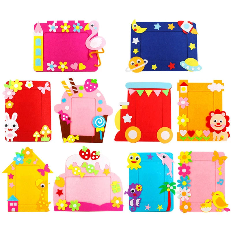 cadres photo animaux fleurs créatifs enfants rose marron bleu blanc autocollant adhésif découpage guide