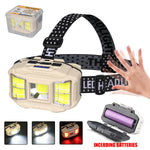 lampe frontale led beige noir rayures ajustable mode camping pêche charge usb type