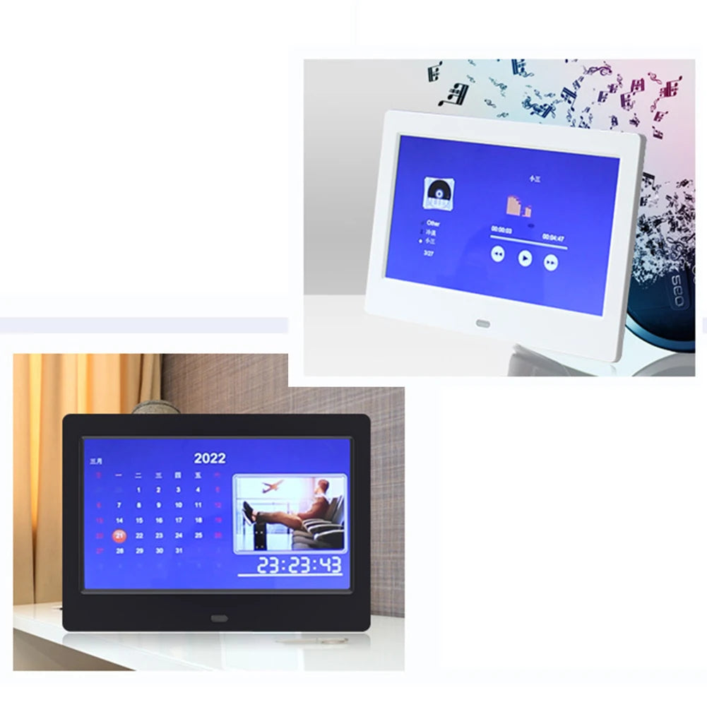 Cadre photo numérique pouces écran blanc mat télécommande incluse horloge mp3 moderne