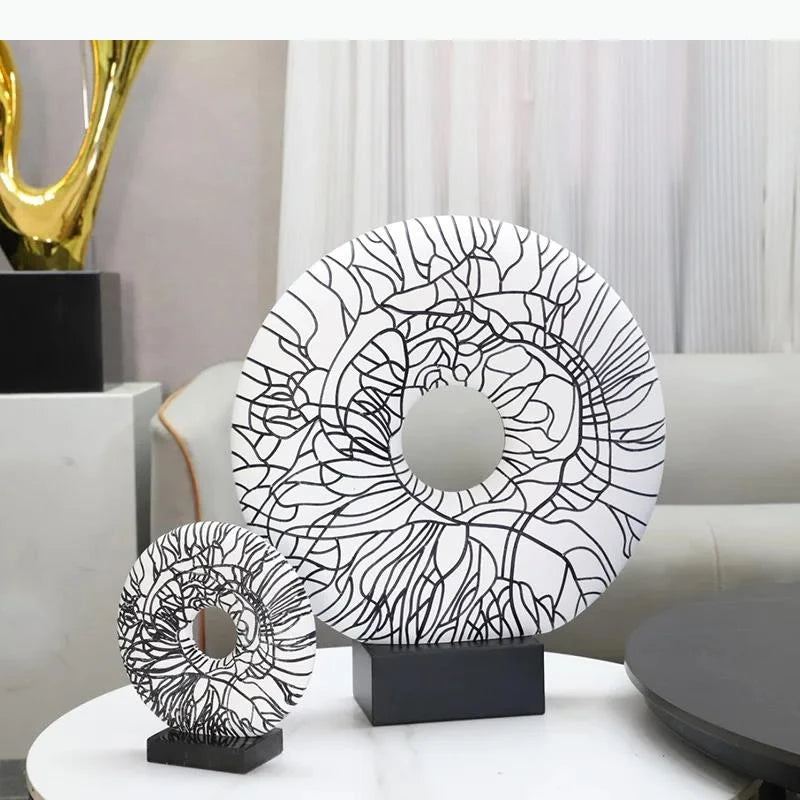 décoration moderne disques blancs lignes noires abstraites base carrée noir