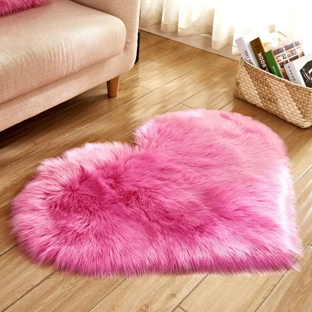 tapis cœur peluche rose blanc moderne chambre doux sans bpa pvc polyester vinyle