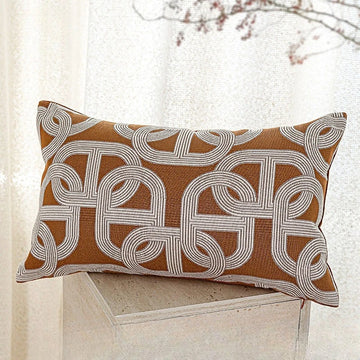 housse coussin polyester géométrique marron beige blanc moderne 30x50cm decoration intérieure