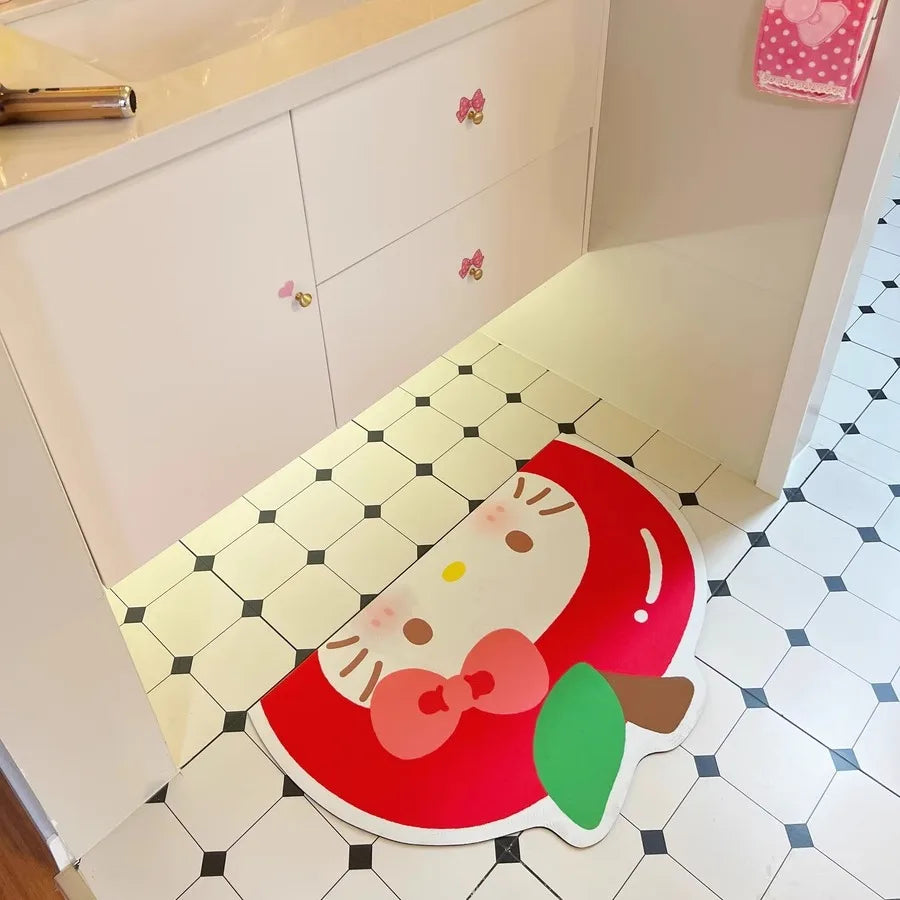 tapis sol antidérapant polyester salle bain dessin animé hello kitty arc rouge détails roses