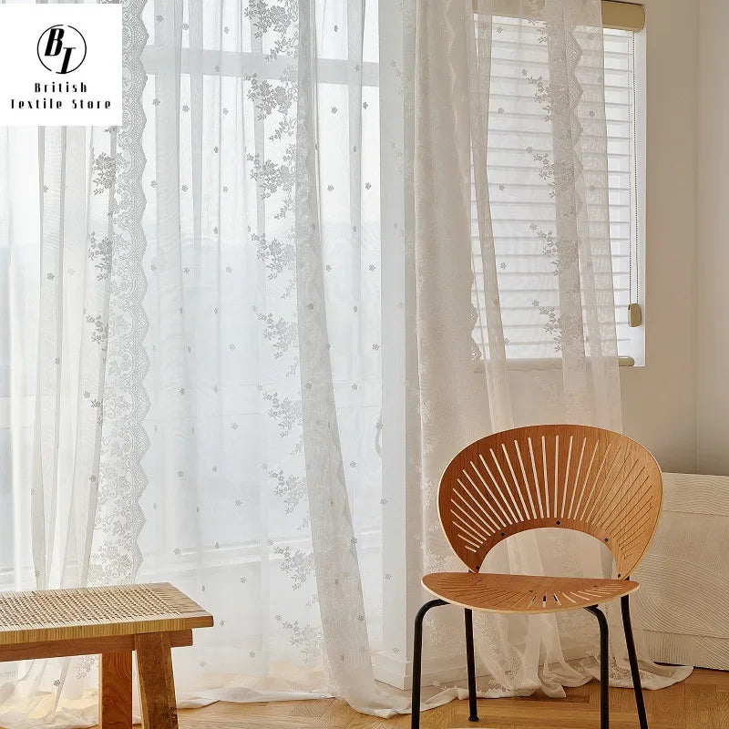 rideau blanc dentelle broderie florale classique transparent fenêtre salon chambre moderne maison
